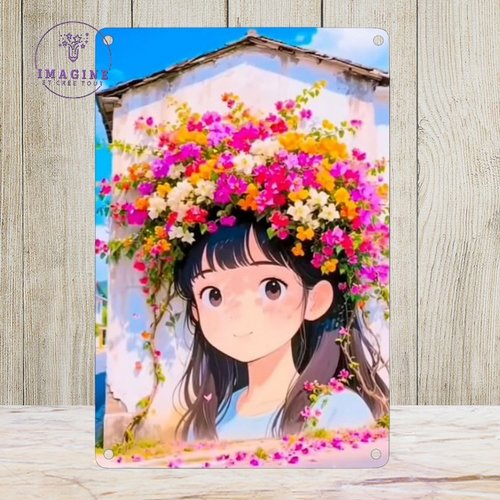 Tableau mural - sublimation - impression infusible ink - plaque aluminium - tête fleurs multicolores - illustration
