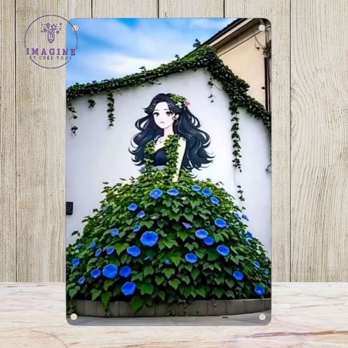Tableau mural - sublimation - impression infusible ink - plaque aluminium - tête fleurs blues - illustration