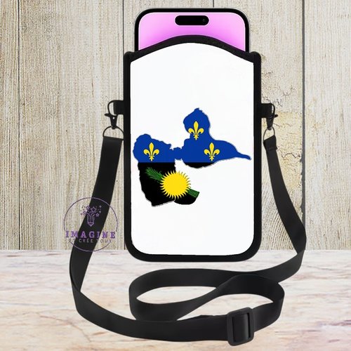 Housse sacoche téléphone portable - sublimation - impression infusible ink - carte drapeau guadeloupe - ile - 971