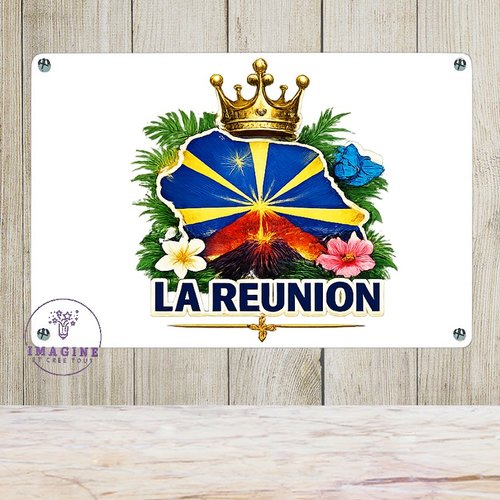 Tableau mural - sublimation -  impression infusible ink - plaque aluminium - la réunion - 974 - drapeau national - collector