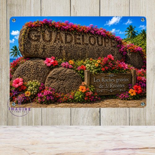 Tableau mural - sublimation -  impression infusible ink - plaque aluminium - guadeloupe - 971 - les roches gravées - or- collector