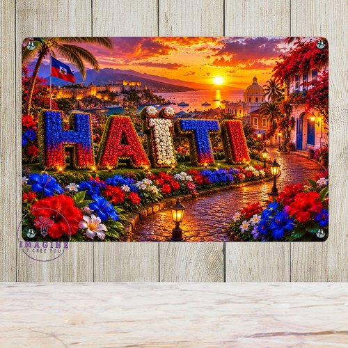 Tableau mural - sublimation -  impression infusible ink - plaque aluminium - haïti - port aux princes - or- collector