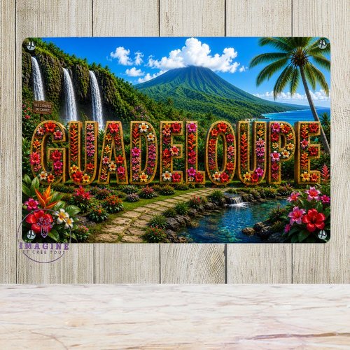 Tableau mural - sublimation -  impression infusible ink - plaque aluminium - guadeloupe - 971 - les chutes du carbet - or- collector