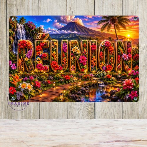 Tableau mural - sublimation -  impression infusible ink - plaque aluminium - îles de la réunion - 973 - - or- collector