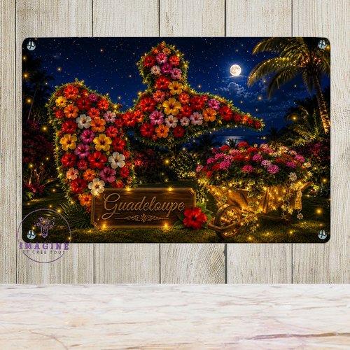Tableau mural - sublimation -  impression infusible ink - plaque aluminium - carte guadeloupe - nuit étoilée - lucioles