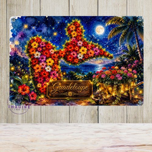 Tableau mural - sublimation -  impression infusible ink - plaque aluminium - carte guadeloupe - nuit étoilée - aquarelle