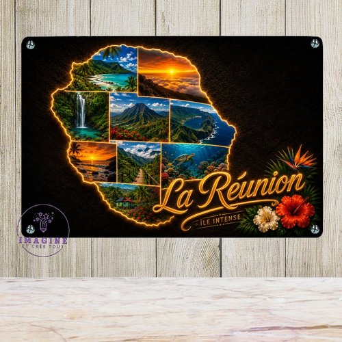 Tableau mural - sublimation -  impression infusible ink - plaque aluminium - carte île de la réunion - lumineuse - paysages - tropicaux