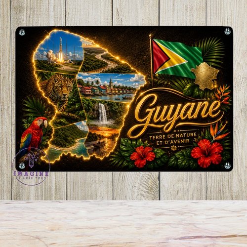Tableau mural - sublimation -  impression infusible ink - plaque aluminium - carte guyane - néon - paysages - tropicaux
