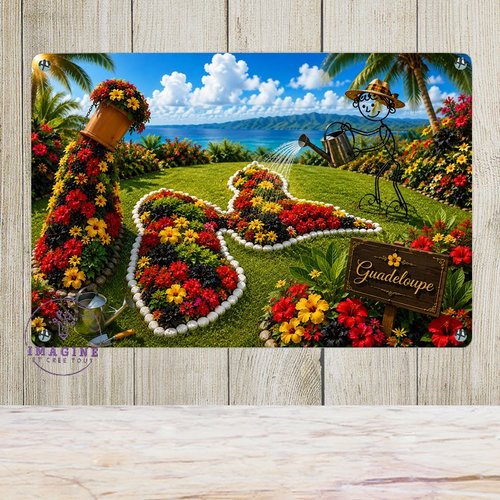 Tableau mural - sublimation -  impression infusible ink - plaque aluminium - carte guadeloupe fleurie