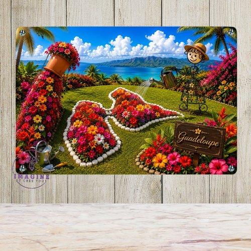 Tableau mural - sublimation -  impression infusible ink - plaque aluminium - carte guadeloupe fleurie