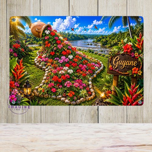 Tableau mural - sublimation -  impression infusible ink - plaque aluminium - carte guyane fleurie