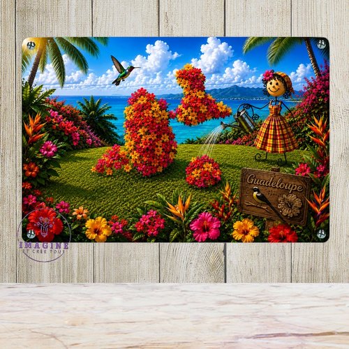 Tableau mural - sublimation -  impression infusible ink - plaque aluminium - carte guadeloupe fleurie