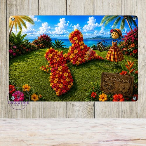 Tableau mural - sublimation -  impression infusible ink - plaque aluminium - carte guadeloupe fleurie