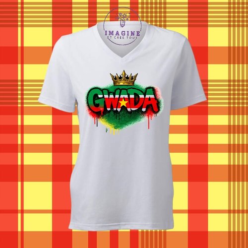 -t-shirt personnalisé pour femme - col v - sublimation - impression infusible ink - gwada - multicolor - guadeloupe - 971