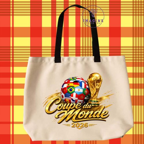 Tote bag taille l - sublimation - impression infusible ink - coupe du monde - foot - 2026