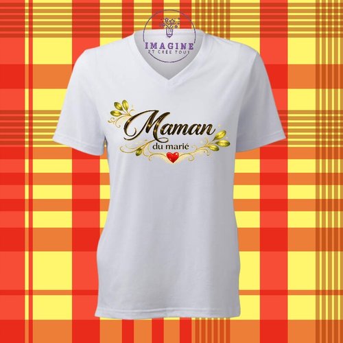 T-shirt personnalisé pour femme - col v - sublimation - impression infusible ink - maman du marié