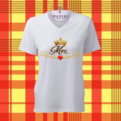 T-shirt personnalisé pour femme - col v - sublimation - impression infusible ink - mrs - madame - mariage
