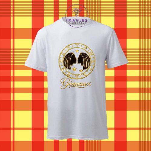 T-shirt personnalisé pour homme - ras du cou - sublimation - impression infusible ink - signe du zodiaque - gémeaux