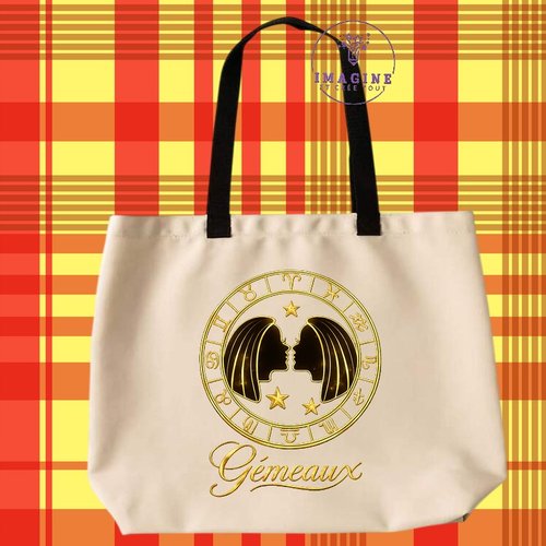 Tote bag taille l - sublimation - impression infusible ink - signe du zodiaque - gémeaux