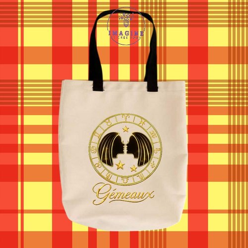 Tote bag taille m - sublimation -  impression infusible ink - ink - signe du zodiaque - gémeaux