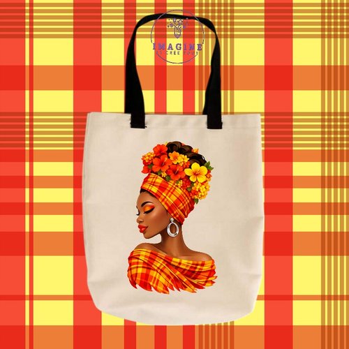 Tote bag taille m - sublimation -  impression infusible ink - ink - silhouette - tête - fleurs - madras