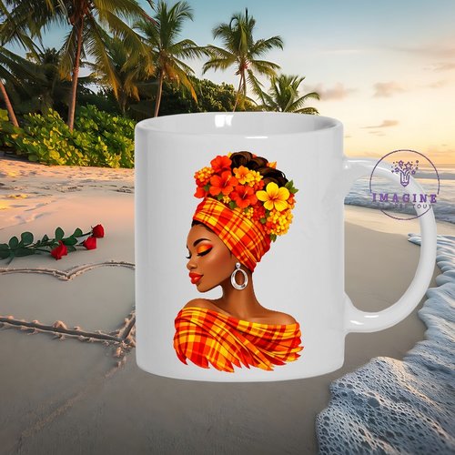 Mug - tasse - sublimation - impression infusible ink - silhouette - tête - fleurs - madras