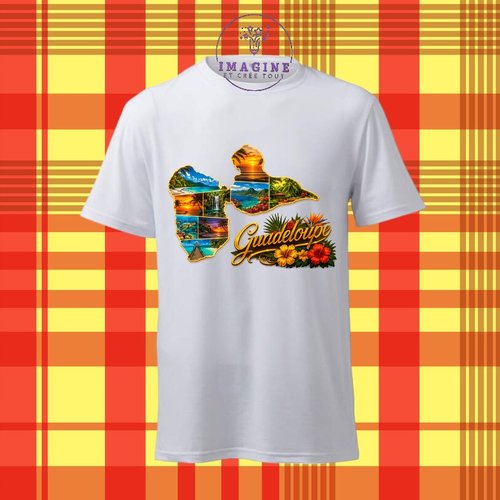 T-shirt personnalisé pour homme - ras du cou - sublimation - impression infusible ink - guadeloupe - paysages tropicaux - 971
