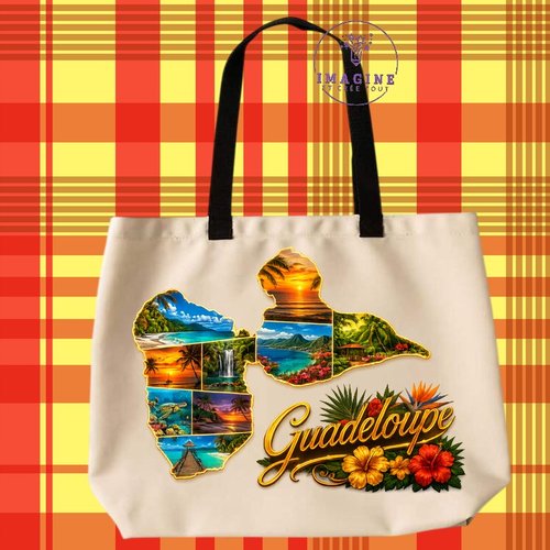 Tote bag taille l - sublimation - impression infusible ink - guadeloupe - paysages tropicaux - 971