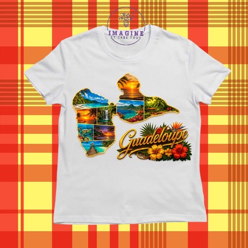 T-shirt personnalisé pour jeunes - col rond - sublimation - guadeloupe - paysages tropicaux - 971