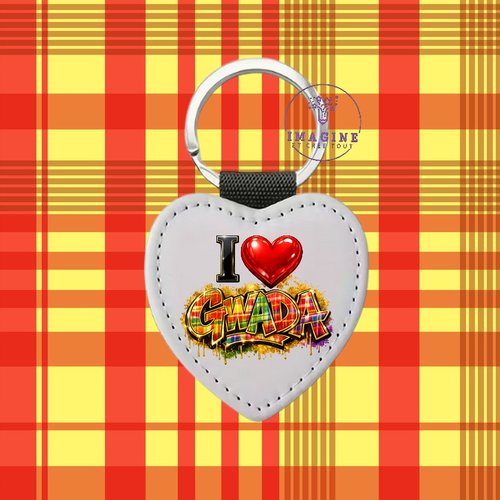 Porte clé - sublimation - impression infusible ink - i love gwada - cœur - madras