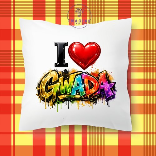 Taie personnalisée - lit - sommeil - sublimation - impression infusible ink -  i love gwada - cœur - graffitis