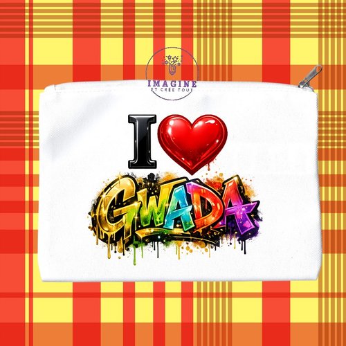 Trousse m - maquillage - sublimation - impression infusible ink -  i love gwada - cœur - graffitis