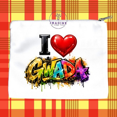 Trousse l - maquillage - sublimation - impression infusible ink -  i love gwada - cœur - graffitis