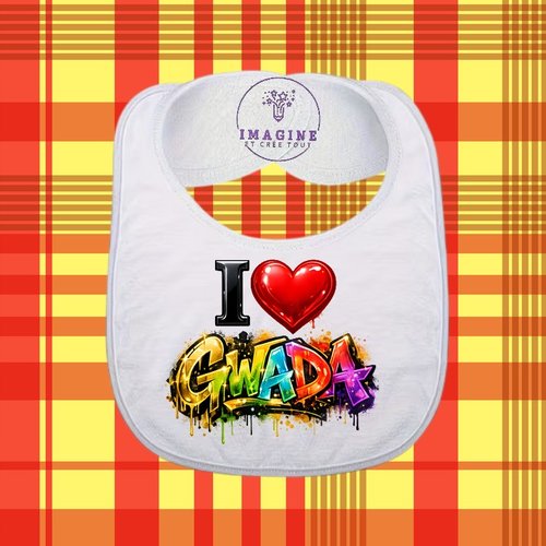 Bavoir - sublimation - impression infusible ink -  i love gwada - cœur - graffitis