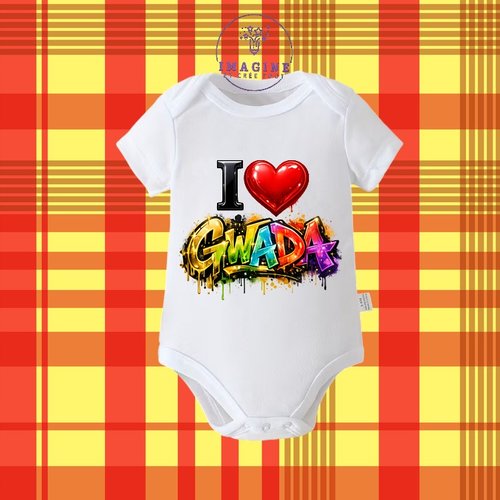 Body - bébé - baby - sublimation - impression infusible ink -  i love gwada - cœur - graffitis