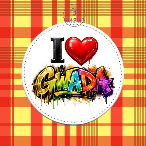 Sous verre en cuir - sublimation - impression infusible ink -  i love gwada - cœur - graffitis