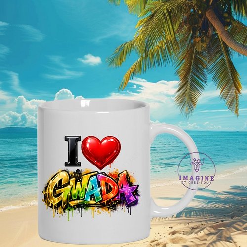Mug - tasse - sublimation - impression infusible ink -  i love gwada - cœur - graffitis