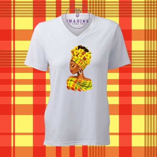 T-shirt personnalisé pour femme - col v - sublimation - impression infusible ink - tête fleurie - silhouette - madras - femme