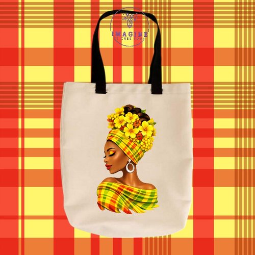 Tote bag taille m - sublimation -  impression infusible ink - ink - tête fleurie - silhouette - madras - femme
