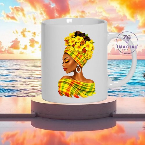 Mug - tasse - sublimation - impression infusible ink - tête fleurie - silhouette - madras - femme