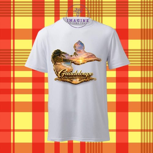 T-shirt personnalisé pour homme - ras du cou - sublimation - impression infusible ink - carte - guadeloupe - 971 - île aux belles eaux