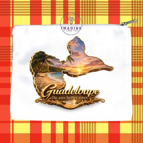 Trousse l - maquillage - sublimation - impression infusible ink - carte - guadeloupe - 971 - île aux belles eaux