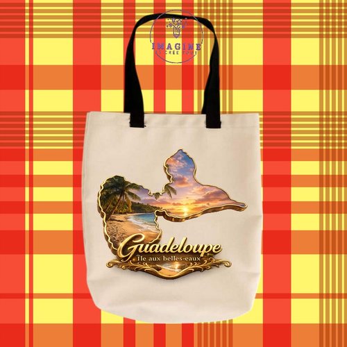 Tote bag taille m - sublimation -  impression infusible ink - carte - guadeloupe - 971 - île aux belles eaux