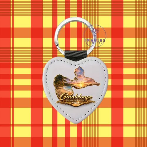 Porte clé - sublimation - impression infusible ink - carte - guadeloupe - 971 - île aux belles eaux