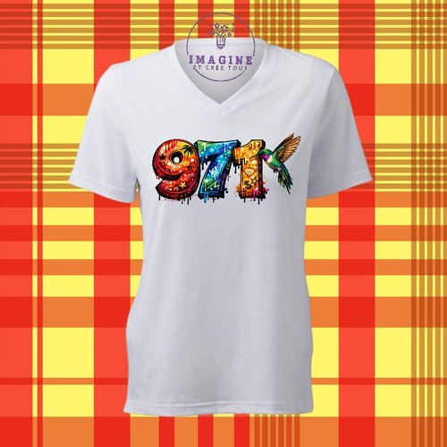 T-shirt personnalisé pour femme - col v - sublimation - impression infusible ink - 971 - guadeloupe - graffitis - gwada