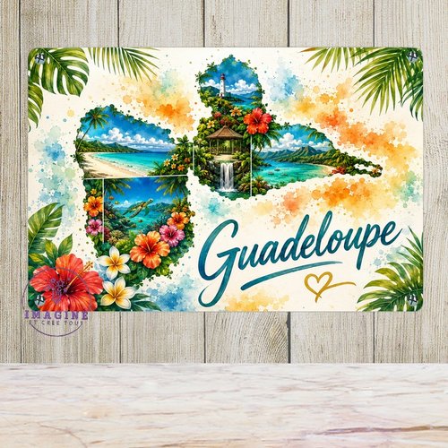 Tableau mural - sublimation -  impression infusible ink - plaque aluminium - carte guadeloupe - aquarelle - 971
