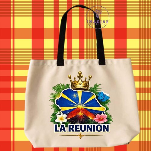 Tote bag taille l - sublimation - impression infusible ink -  île de la réunion - 974 - paille en queue