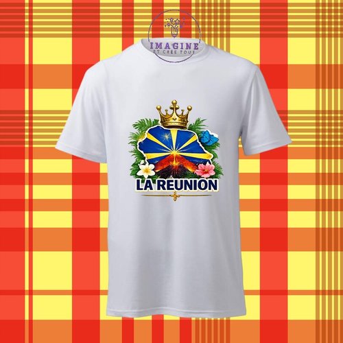 T-shirt personnalisé pour homme - ras du cou - sublimation - impression infusible ink - île de la réunion - 974 - paille en queue