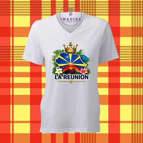 T-shirt personnalisé pour femme - col v - sublimation - impression infusible ink -  île de la réunion - 974 - paille en queue
