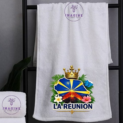 Petite serviette personnalisée pour le visage - sublimation - infusible ink - impression -  île de la réunion - 974 - paille en queue